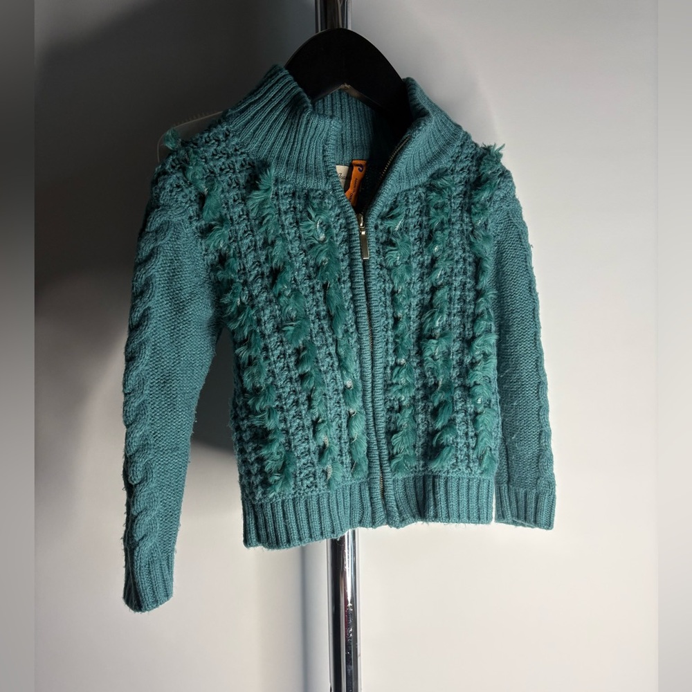 Mayoral Jeans Teal Cable Knit Zip Sweater – Toddler Size 2